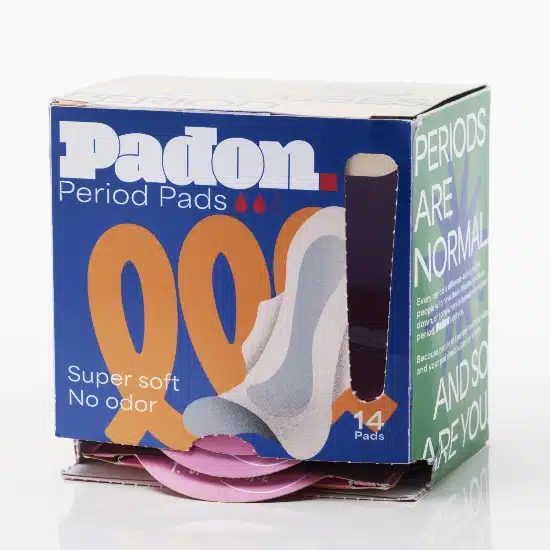 Padon Period Pads by Jule Schelletter & Meret Fischmann: smart cartonboard packaging design with flip-mechanism and perforated flap.